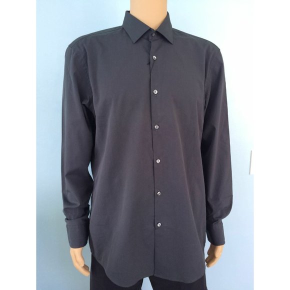 Hugo Boss Other - NWT Hugo Boss Mens Shirt Charcoal Gray Cotton Button Slim Fit Classic 43 17